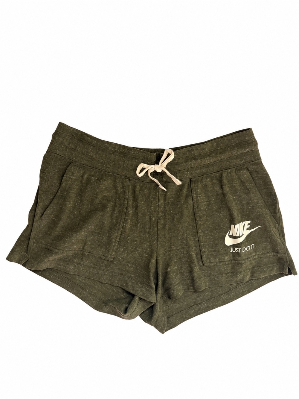 Nike Olive Green Athletic Drawstring Shorts with Contrast Tie